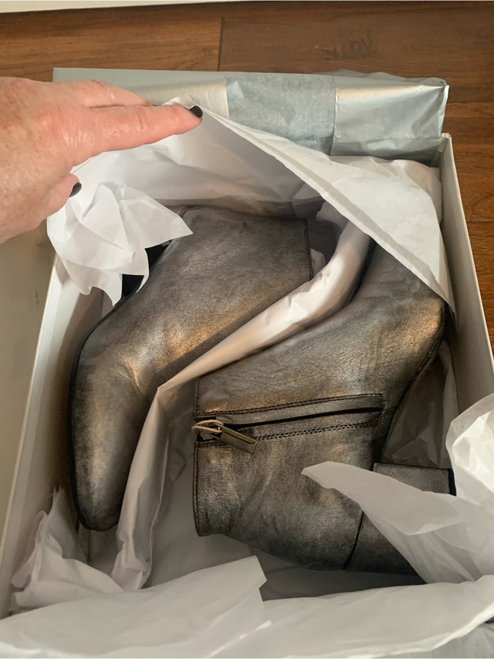 Metallic Silver Leather Ankle Boots